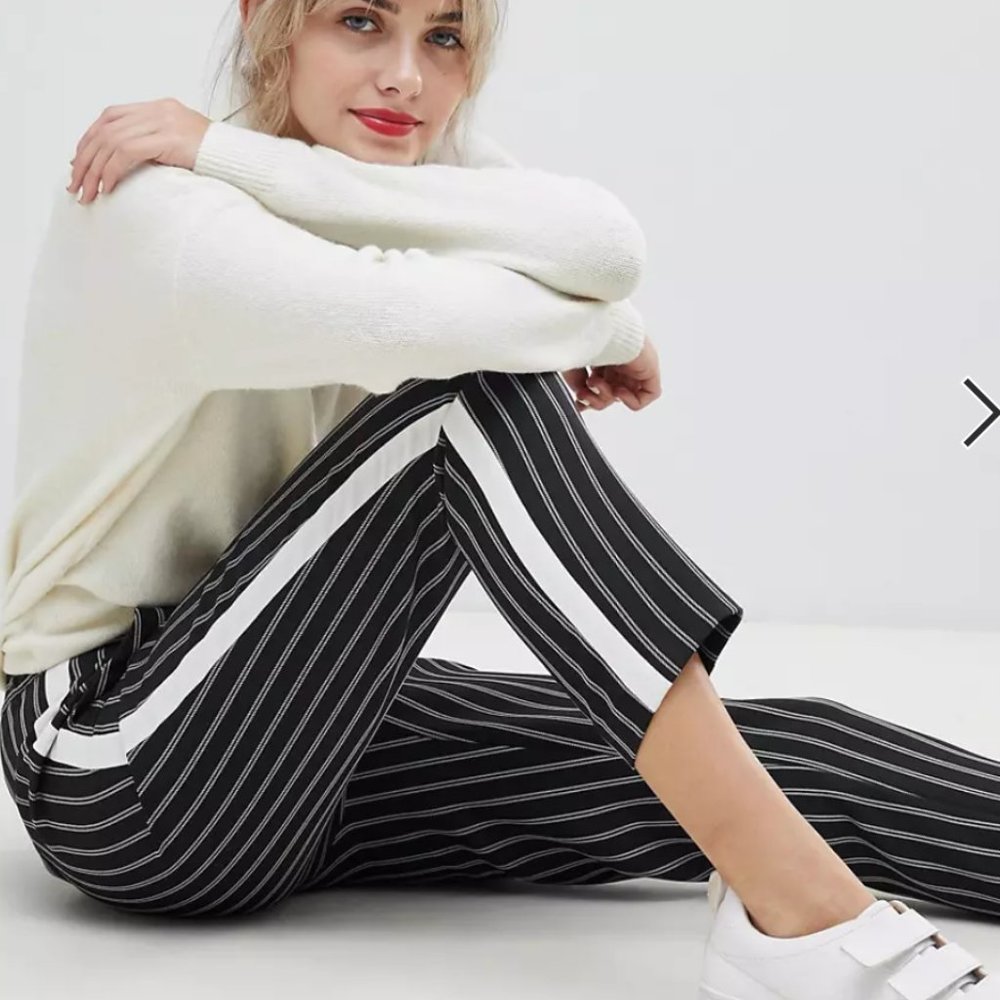 ASOS DESIGN stripe tapered pants with contrast side panel